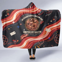 International Bacon Day United By Bacon Hooded Blanket Retro Bacon Globe and Cool Bacon Mascot Graphic
