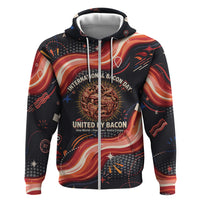 International Bacon Day United By Bacon Hoodie Retro Bacon Globe and Cool Bacon Mascot Graphic