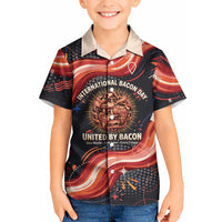 International Bacon Day United By Bacon Kid Hawaiian Shirt Retro Bacon Globe and Cool Bacon Mascot Graphic