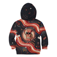 International Bacon Day United By Bacon Kid Hoodie Retro Bacon Globe and Cool Bacon Mascot Graphic