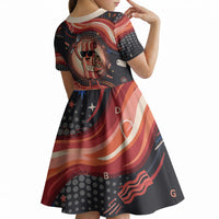 International Bacon Day United By Bacon Kid Short Sleeve Dress Retro Bacon Globe and Cool Bacon Mascot Graphic