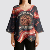 International Bacon Day United By Bacon Kimono Sleeve Blouse Retro Bacon Globe and Cool Bacon Mascot Graphic