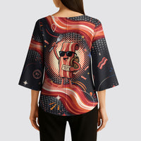 International Bacon Day United By Bacon Kimono Sleeve Blouse Retro Bacon Globe and Cool Bacon Mascot Graphic