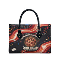 International Bacon Day United By Bacon Leather Bag Retro Bacon Globe and Cool Bacon Mascot Graphic