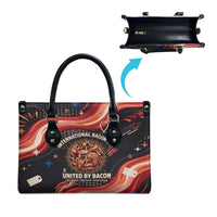 International Bacon Day United By Bacon Leather Bag Retro Bacon Globe and Cool Bacon Mascot Graphic