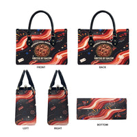International Bacon Day United By Bacon Leather Bag Retro Bacon Globe and Cool Bacon Mascot Graphic