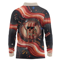International Bacon Day United By Bacon Long Sleeve Polo Shirt Retro Bacon Globe and Cool Bacon Mascot Graphic