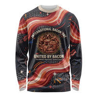 International Bacon Day United By Bacon Long Sleeve Shirt Retro Bacon Globe and Cool Bacon Mascot Graphic