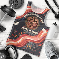 International Bacon Day United By Bacon Men Tank Top Retro Bacon Globe and Cool Bacon Mascot Graphic