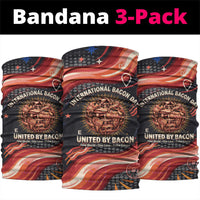 International Bacon Day United By Bacon Neck Gaiter Retro Bacon Globe and Cool Bacon Mascot Graphic