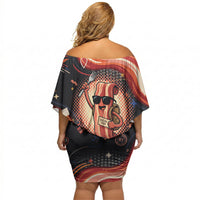 International Bacon Day United By Bacon Off Shoulder Short Dress Retro Bacon Globe and Cool Bacon Mascot Graphic