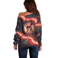 International Bacon Day United By Bacon Off Shoulder Sweater Retro Bacon Globe and Cool Bacon Mascot Graphic