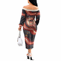 International Bacon Day United By Bacon Off The Shoulder Long Sleeve Dress Retro Bacon Globe and Cool Bacon Mascot Graphic