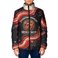 International Bacon Day United By Bacon Padded Jacket Retro Bacon Globe and Cool Bacon Mascot Graphic