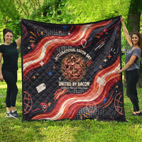 International Bacon Day United By Bacon Quilt Retro Bacon Globe and Cool Bacon Mascot Graphic