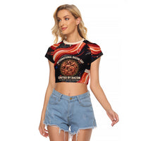 International Bacon Day United By Bacon Raglan Cropped T Shirt Retro Bacon Globe and Cool Bacon Mascot Graphic