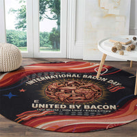 International Bacon Day United By Bacon Round Carpet Retro Bacon Globe and Cool Bacon Mascot Graphic