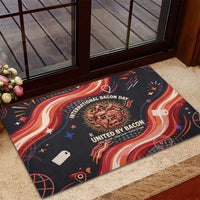 International Bacon Day United By Bacon Rubber Doormat Retro Bacon Globe and Cool Bacon Mascot Graphic