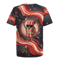 International Bacon Day United By Bacon Rugby Jersey Retro Bacon Globe and Cool Bacon Mascot Graphic