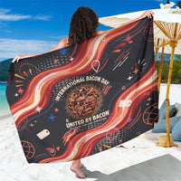 International Bacon Day United By Bacon Sarong Retro Bacon Globe and Cool Bacon Mascot Graphic