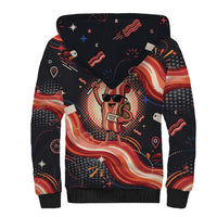 International Bacon Day United By Bacon Sherpa Hoodie Retro Bacon Globe and Cool Bacon Mascot Graphic