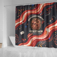 International Bacon Day United By Bacon Shower Curtain Retro Bacon Globe and Cool Bacon Mascot Graphic