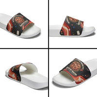 International Bacon Day United By Bacon Slide Sandals Retro Bacon Globe and Cool Bacon Mascot Graphic