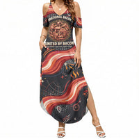 International Bacon Day United By Bacon Summer Maxi Dress Retro Bacon Globe and Cool Bacon Mascot Graphic