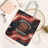 International Bacon Day United By Bacon Tote Bag Retro Bacon Globe and Cool Bacon Mascot Graphic