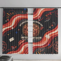 International Bacon Day United By Bacon Window Curtain Retro Bacon Globe and Cool Bacon Mascot Graphic