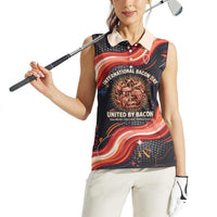 International Bacon Day United By Bacon Women Sleeveless Polo Shirt Retro Bacon Globe and Cool Bacon Mascot Graphic