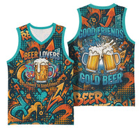 Beer Lovers Cheers To Good Times Basketball Jersey Urban Graffiti Pattern With Frothy Clinking Mugs Art