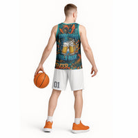 Beer Lovers Cheers To Good Times Basketball Jersey Urban Graffiti Pattern With Frothy Clinking Mugs Art