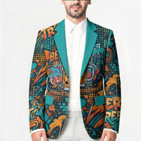 Beer Lovers Cheers To Good Times Blazer Urban Graffiti Pattern With Frothy Clinking Mugs Art