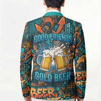 Beer Lovers Cheers To Good Times Blazer Urban Graffiti Pattern With Frothy Clinking Mugs Art