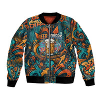 Beer Lovers Cheers To Good Times Bomber Jacket Urban Graffiti Pattern With Frothy Clinking Mugs Art