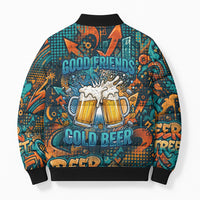 Beer Lovers Cheers To Good Times Bomber Puffer Jacket Urban Graffiti Pattern With Frothy Clinking Mugs Art