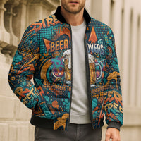 Beer Lovers Cheers To Good Times Bomber Puffer Jacket Urban Graffiti Pattern With Frothy Clinking Mugs Art