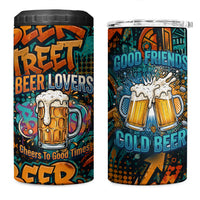 Beer Lovers Cheers To Good Times 4 in 1 Can Cooler Tumbler Urban Graffiti Pattern With Frothy Clinking Mugs Art