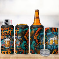 Beer Lovers Cheers To Good Times 4 in 1 Can Cooler Tumbler Urban Graffiti Pattern With Frothy Clinking Mugs Art