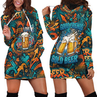 Beer Lovers Cheers To Good Times Hoodie Dress Urban Graffiti Pattern With Frothy Clinking Mugs Art