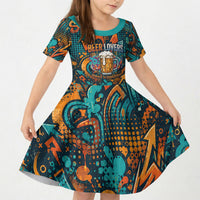 Beer Lovers Cheers To Good Times Kid Short Sleeve Dress Urban Graffiti Pattern With Frothy Clinking Mugs Art