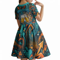 Beer Lovers Cheers To Good Times Kid Short Sleeve Dress Urban Graffiti Pattern With Frothy Clinking Mugs Art