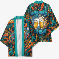 Beer Lovers Cheers To Good Times Kimono Urban Graffiti Pattern With Frothy Clinking Mugs Art