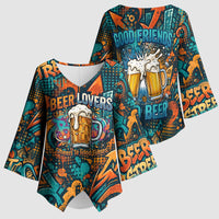 Beer Lovers Cheers To Good Times Kimono Sleeve Blouse Urban Graffiti Pattern With Frothy Clinking Mugs Art