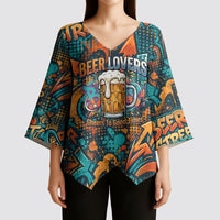 Beer Lovers Cheers To Good Times Kimono Sleeve Blouse Urban Graffiti Pattern With Frothy Clinking Mugs Art