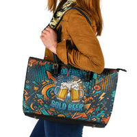 Beer Lovers Cheers To Good Times Leather Tote Bag Urban Graffiti Pattern With Frothy Clinking Mugs Art