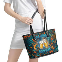 Beer Lovers Cheers To Good Times Leather Tote Bag Urban Graffiti Pattern With Frothy Clinking Mugs Art