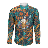 Beer Lovers Cheers To Good Times Long Sleeve Button Shirt Urban Graffiti Pattern With Frothy Clinking Mugs Art
