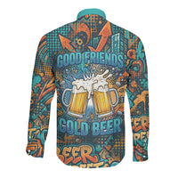 Beer Lovers Cheers To Good Times Long Sleeve Button Shirt Urban Graffiti Pattern With Frothy Clinking Mugs Art